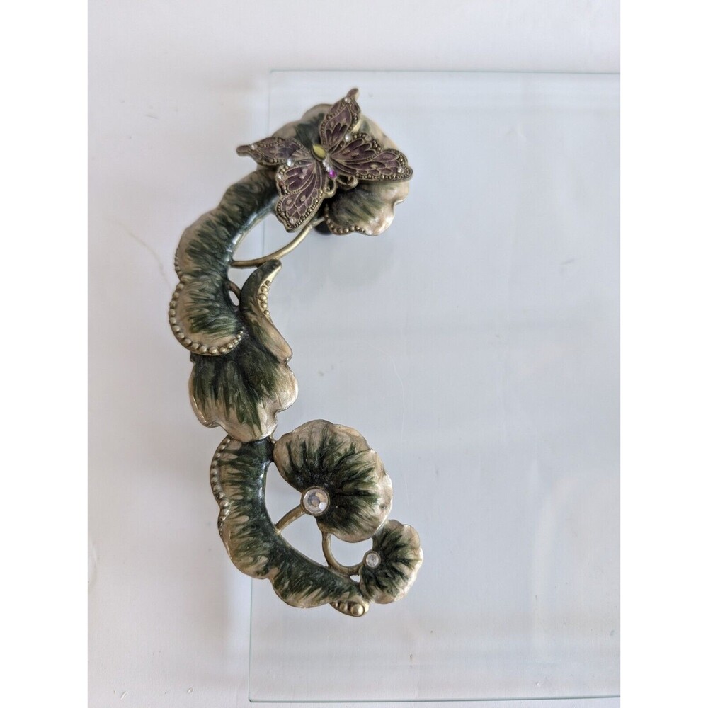 Butterfly Vanity Dresser TRAY Rhinestone Jeweled Enamel Flower Glass - Picture 2 of 6